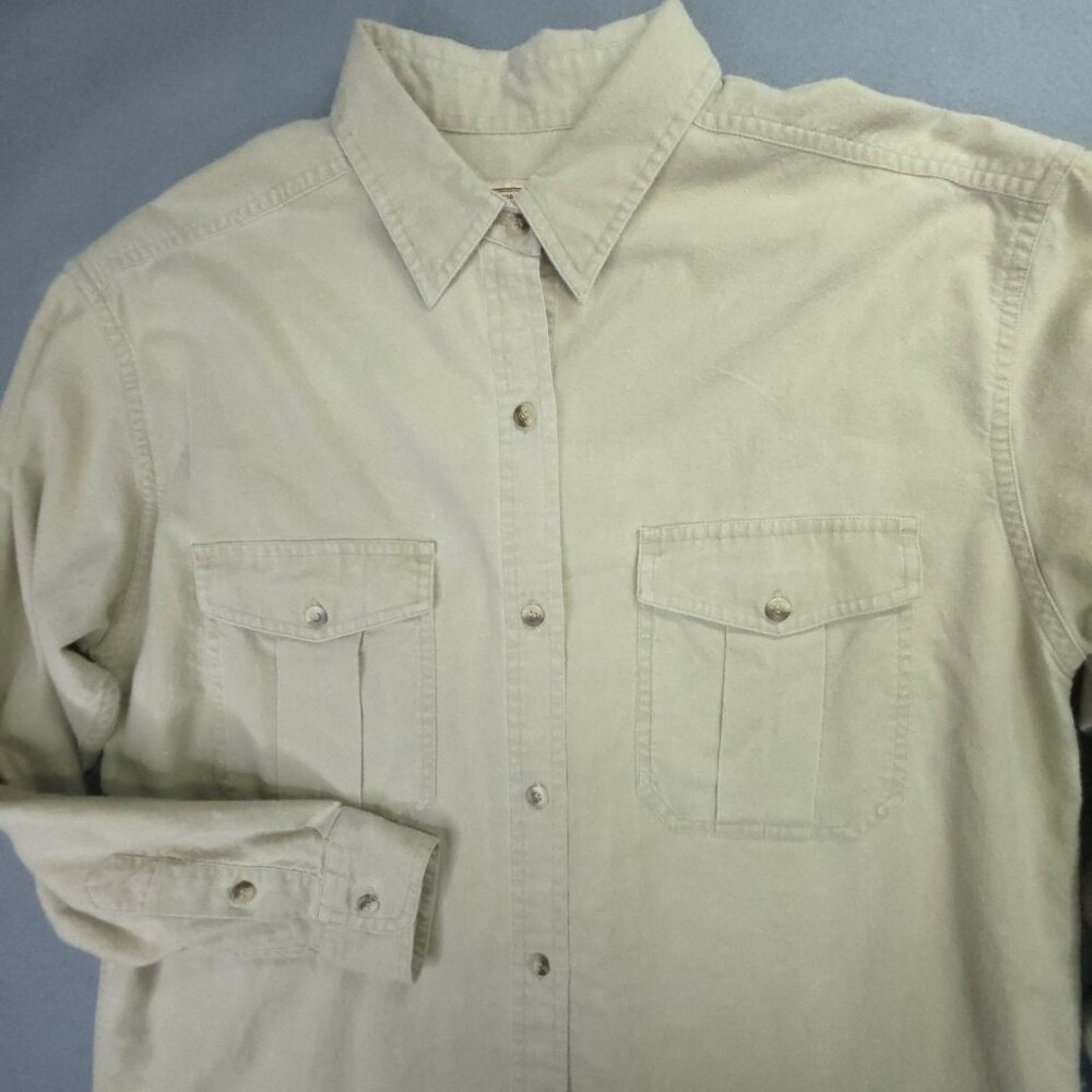 Vintage Woolrich Shirt Womens M Beige Chamois Cotton Button Front Flannel Y2K